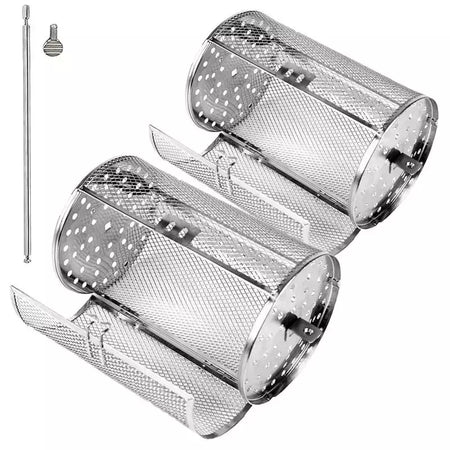 Forno de aço inoxidável rotativo redondo grill gaiola nozes grãos café cesta cozimento para churrasco fritadeira ar rotisserie acessórios