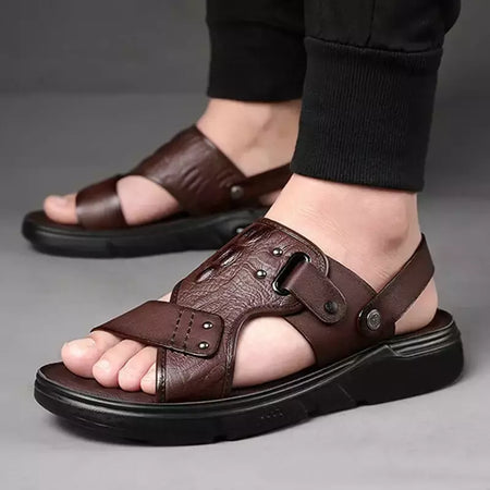 Oulylan-Sandálias masculinas clássicas de couro, sapatos romanos confortáveis, sapatos macios, calçados para caminhadas ao ar livre, verão