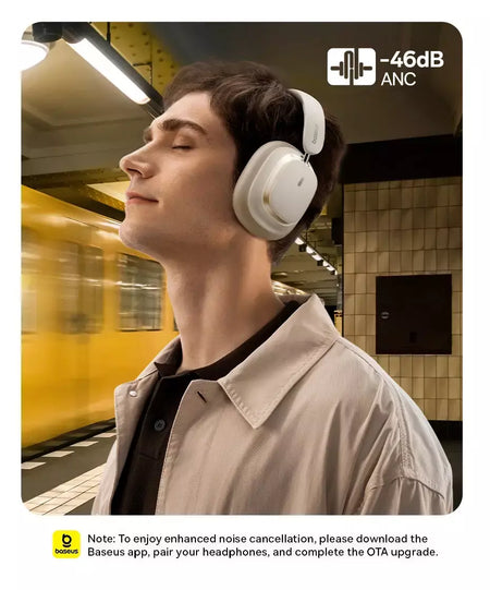 Baseus bowie h1s fones de ouvido sem fio bluetooth 5.4 cancelamento de ruído 46db sobre a orelha fone de ouvido de áudio espacial de alta resolução 120h tempo