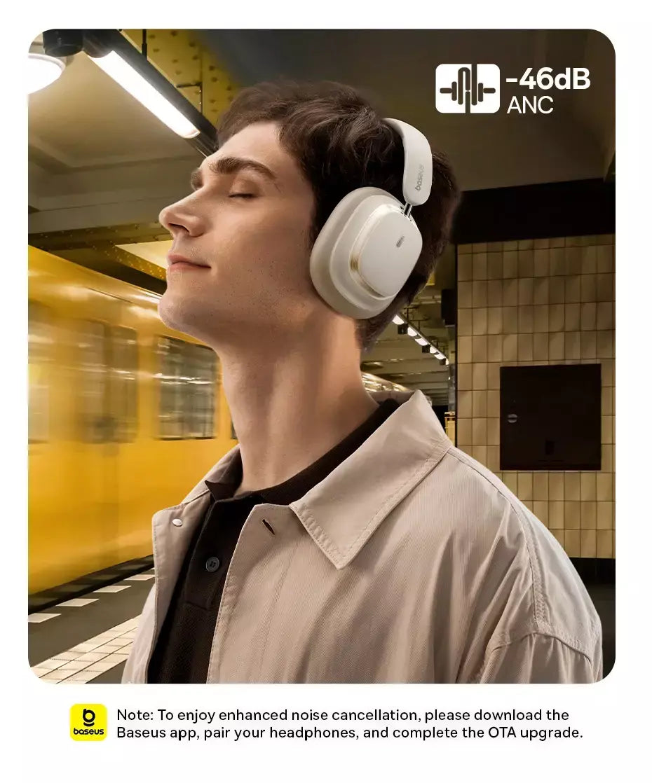 Baseus bowie h1s fones de ouvido sem fio bluetooth 5.4 cancelamento de ruído 46db sobre a orelha fone de ouvido de áudio espacial de alta resolução 120h tempo