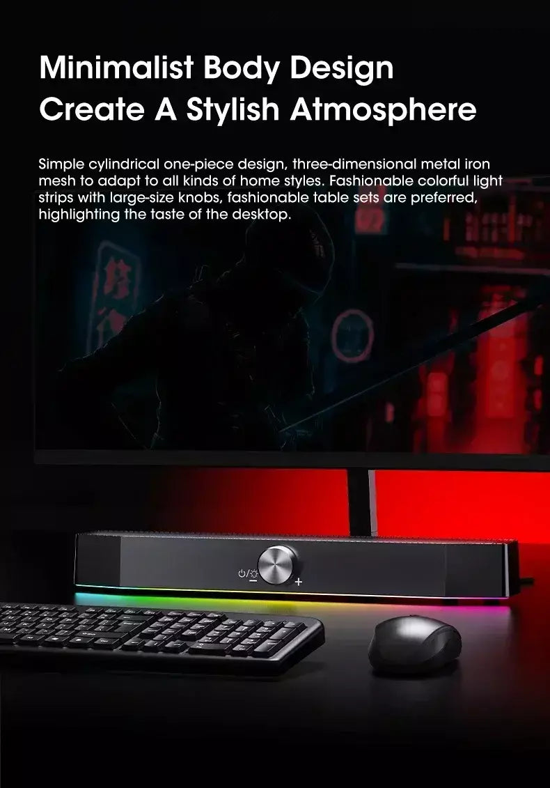 Barra de som sem fio Bluetooth 4D Surround RGB Luzes, subwoofer de graves profundos para laptop de jogos de PC de home theater, alto-falante multiroom 120W