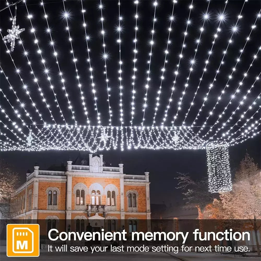 Impermeável Fairy String Lights com controle remoto, guirlanda de Natal, decoração ao ar livre, árvore, rua, casamento, festa, 1pc, 500 LED, 1000LED