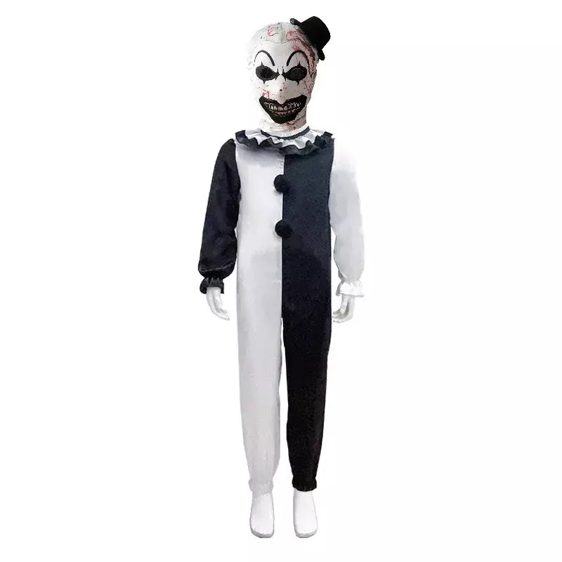 Crianças meninos meninas terrifier 3 cosplay coringa traje com máscara chapéu macacão halloween palhaço vestido criança bodysuit roupas de carnaval