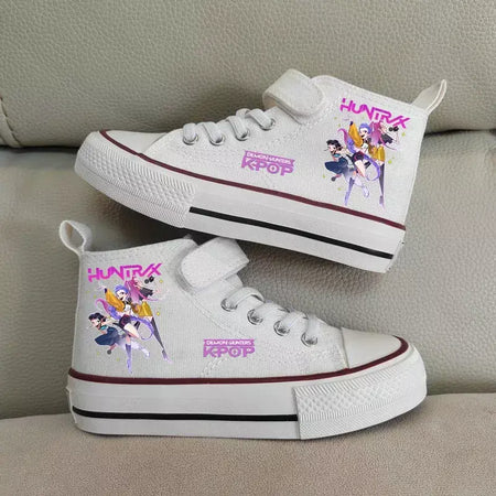Novas crianças sapatos de lona de alta qualidade meninas sapatos kpop demônio caçadores crianças sapatos de placa branca estudante correndo tênis sapatos brancos