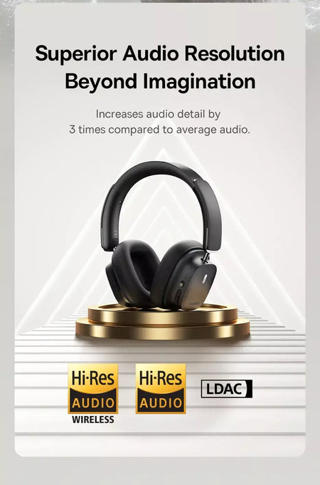 Baseus bowie 30 max fones de ouvido bluetooth 45db cancelamento de ruído hi-res ldac sobre a orelha fone de ouvido 3d áudio espacial sem fio