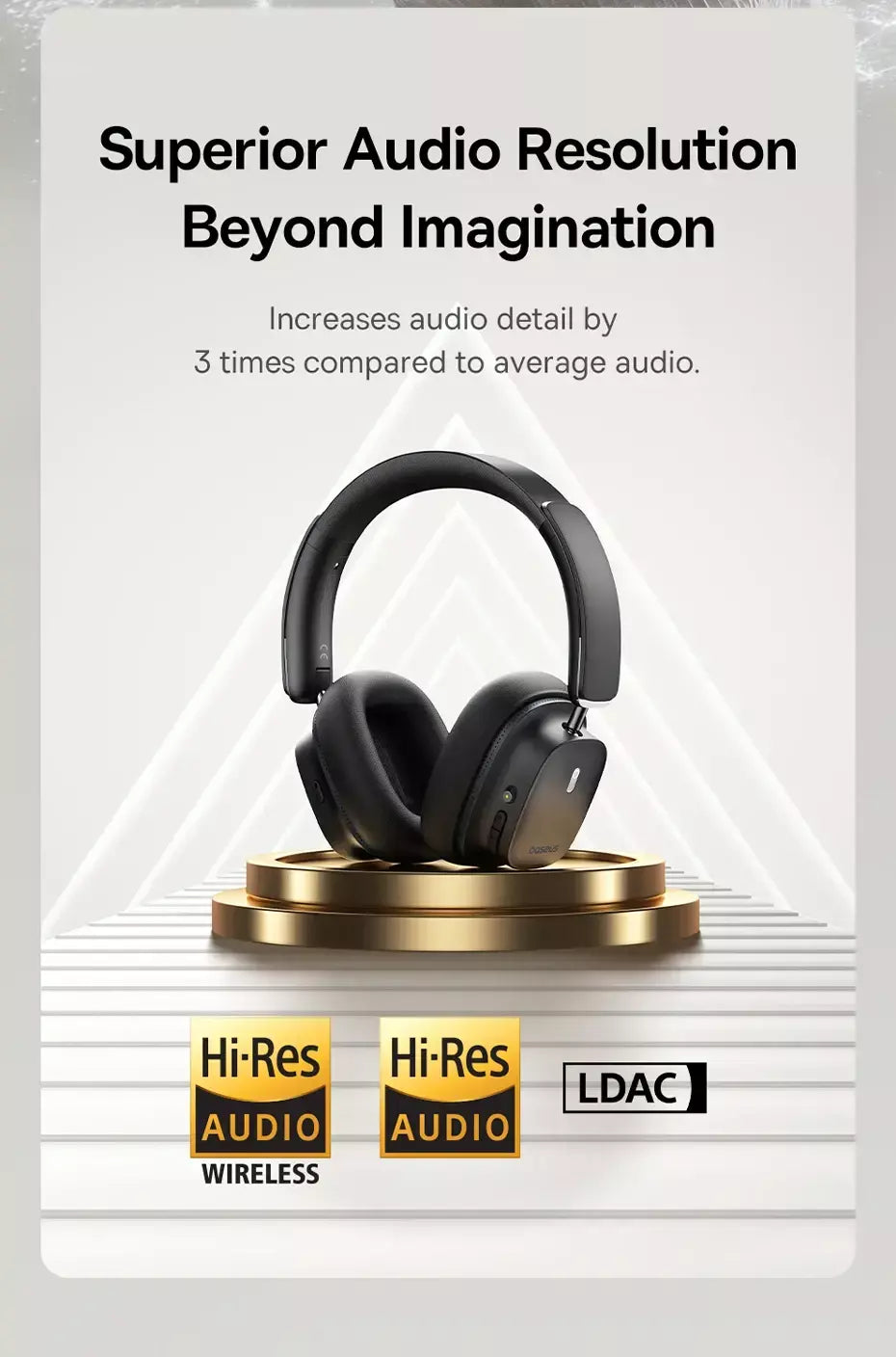 Baseus bowie 30 max fones de ouvido bluetooth 45db cancelamento de ruído hi-res ldac sobre a orelha fone de ouvido 3d áudio espacial sem fio