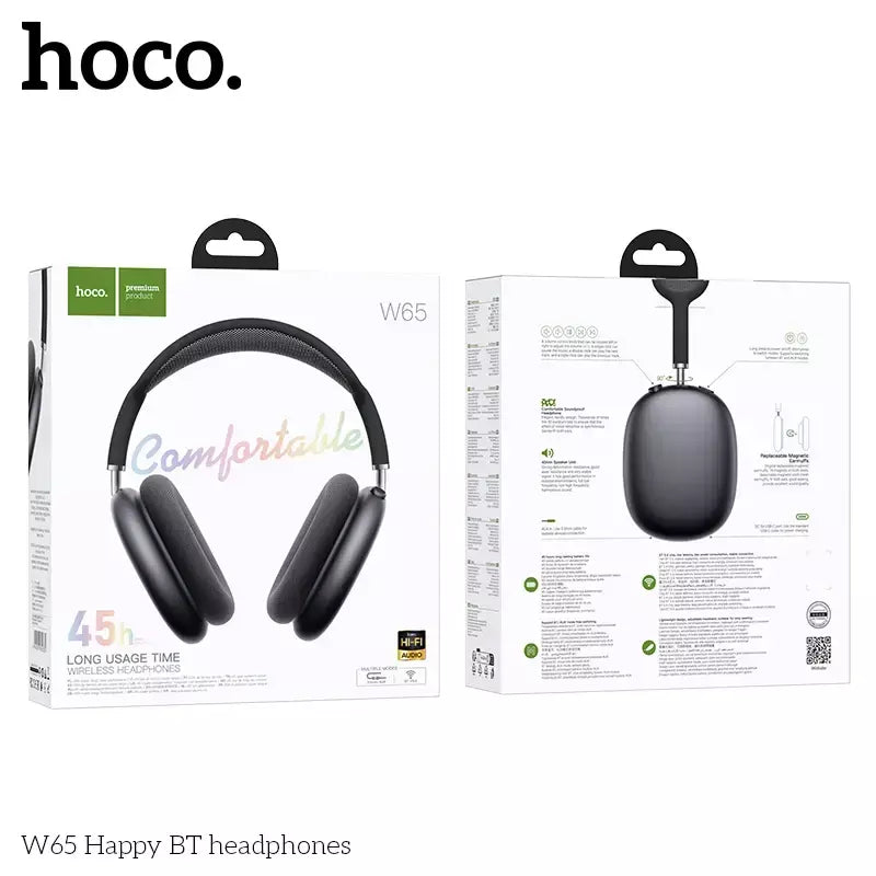 Hoco w65 novo bluetooth 5.4 fone de ouvido sobre a orelha grandes fones alta fidelidade áudio música esporte jogos para iphone android com microfone