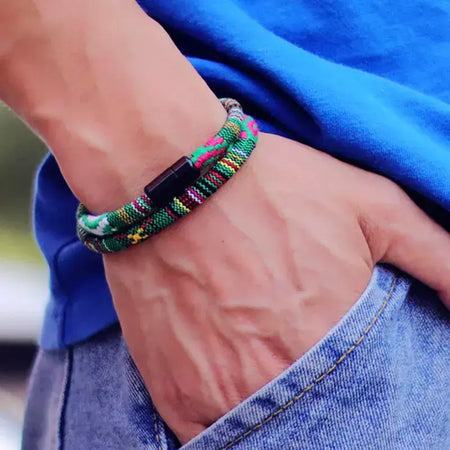 Novo em homens bohemia corda pulseira atrair magentic braclet aventura sobrevivência braslet pulseras hilo hombre praia surf brazalete