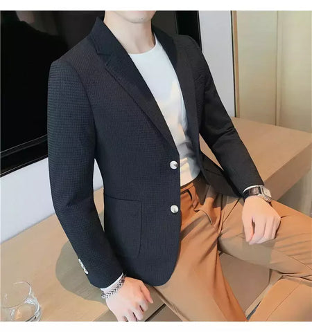 Casaco de peito único masculino, blazer slim fit, blazers grandes, casacos elegantes de luxo, outwear casual coreano para casamento