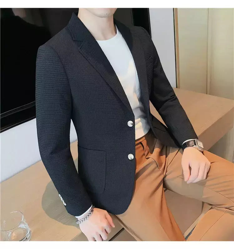 Casaco de peito único masculino, blazer slim fit, blazers grandes, casacos elegantes de luxo, outwear casual coreano para casamento