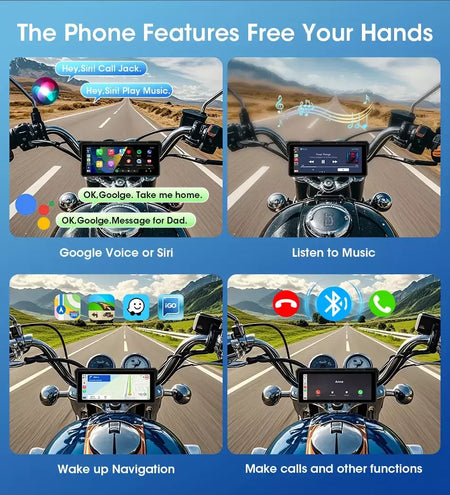 Jmcq portátil 8.1 polegada ip67 à prova dip67 água motocicleta 4k dvr navegação gps sem fio carplay android auto moto gravador monitor