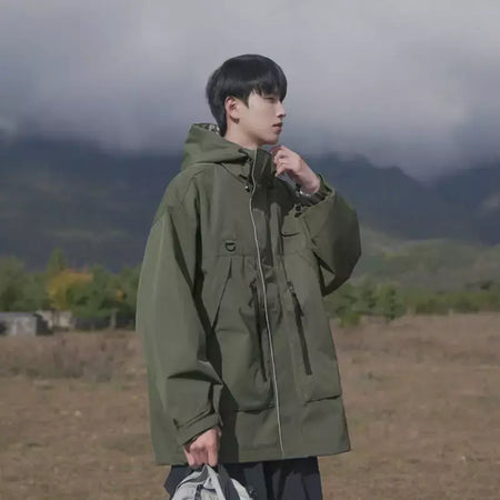 Jaqueta masculina vintage à prova de vento, jaqueta ao ar livre estilo montanha americana funcional casaco de trabalho primavera japão retrô streetwear