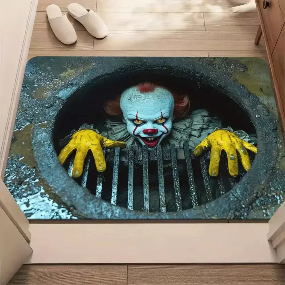 Tapete de porta de halloween assustador pennywise palhaço porta sala de estar, quarto, cozinha, entrada antiderrapante tapete corredor