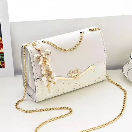 Lantejoula embelezada PU poliéster bolsa crossbody para senhoras, bolsa de ombro pequena, pingente cruz quadrada borla, moda na moda