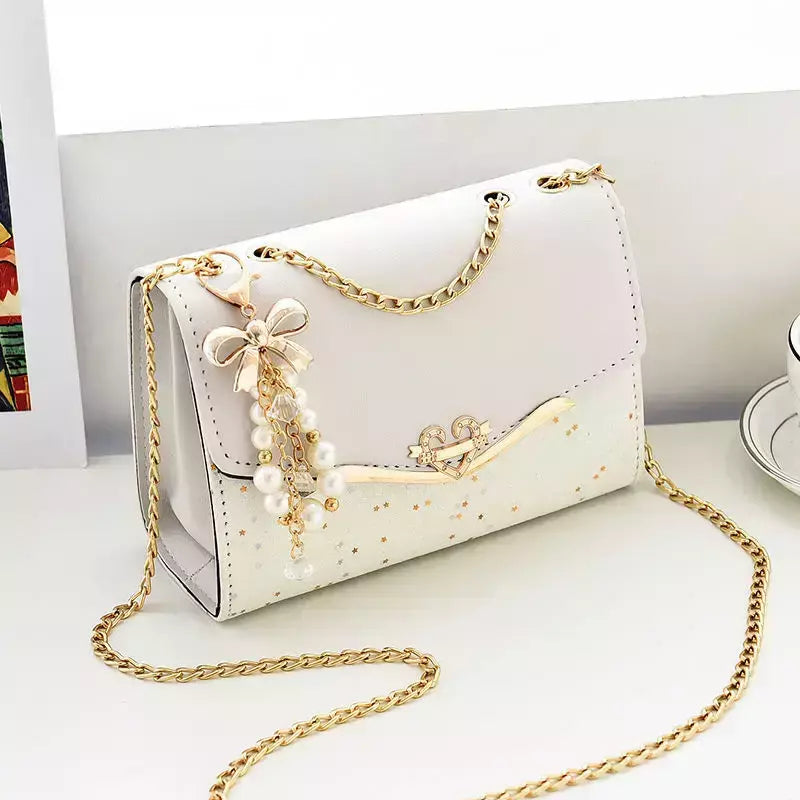 Lantejoula embelezada PU poliéster bolsa crossbody para senhoras, bolsa de ombro pequena, pingente cruz quadrada borla, moda na moda