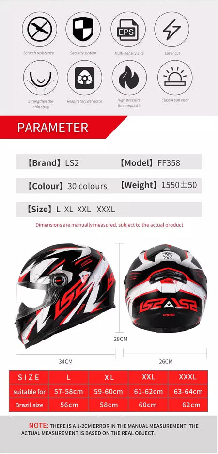 Ls2 rosto cheio capacete da motocicleta das mulheres dos homens capacete de motocross de alta resistência abs escudo 3c aprovado acessórios da motocicleta ff358