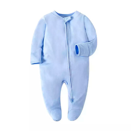 Pijama recém-nascido com zíper, macacão menina e menino, macacão manga comprida, roupa de algodão, moda branca sólida, 0-12 meses, primavera