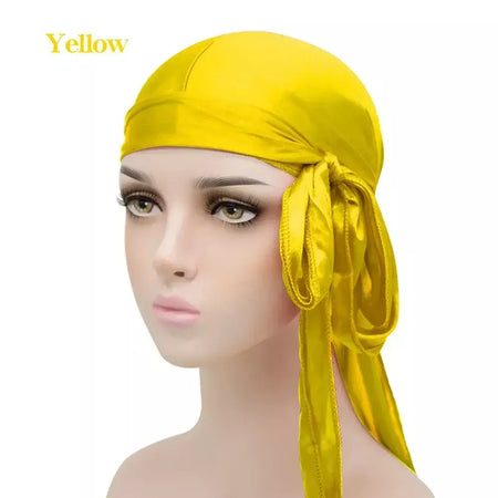 Elasticidade baotou boné faixas de cabelo simulação sedosa durag cauda longa chapéu pirata bandana turbante para crianças criança fita acessórios
