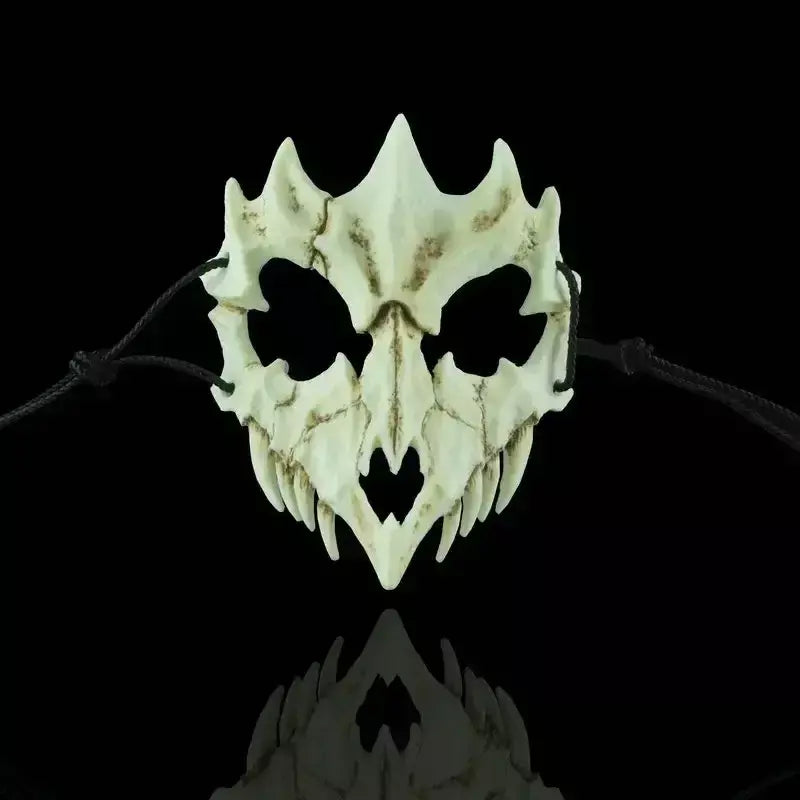 Festa crânio máscara dentes longos demônio esqueleto meia máscara facial lobo dragão tigre houjuu nue máscara cosplay traje de halloween adereços