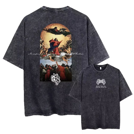 Lobos escuros Vintage lavados camisetas para homens, musculação em ginástica, roupas masculinas extragrandes, fitness no verão, treino