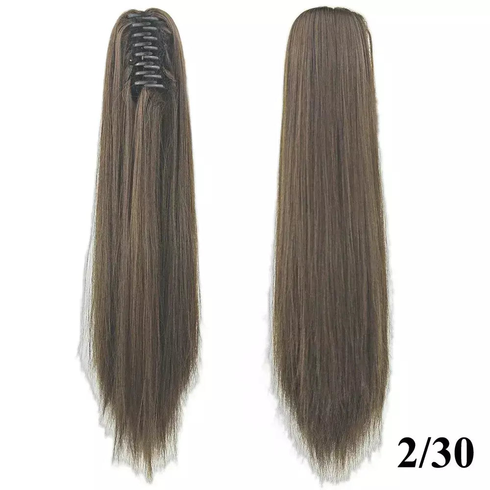 Longo reto sintético rosa ombre extensão do cabelo peruca garra rabo de cavalo pônei fada cauda falso peças de cabelo clipe na peruca