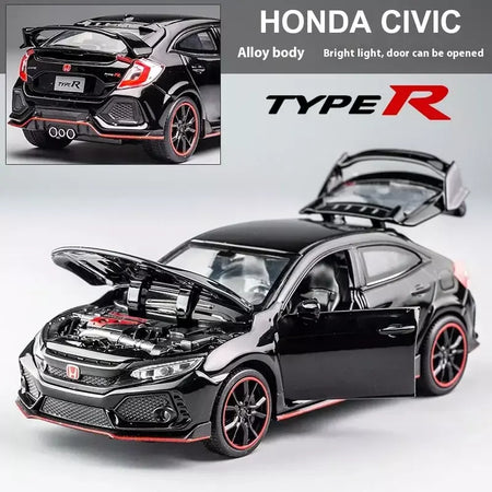 1:32 honda civic tipo-r liga carro esportivo diecast modelo de metal carro ornamentos de controle central modelo de carro em miniatura crianças brinquedos presente