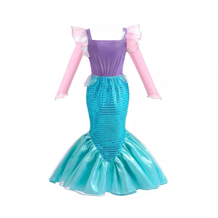 Meninas roxo-azul sereia ariel cosplay vestido de halloween vestido de festa de aniversário meninas praia vestido de férias