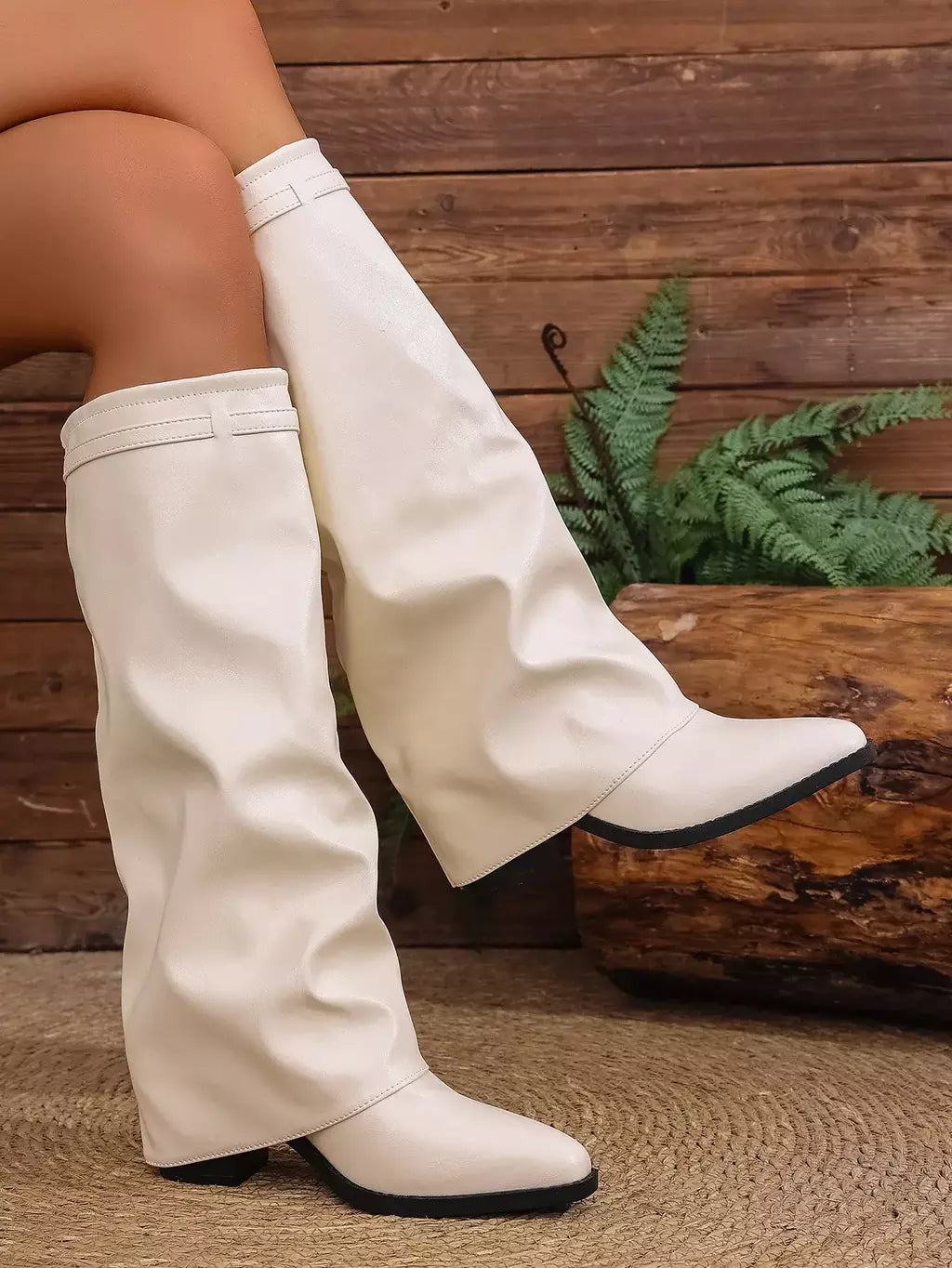 Moda plissada bota de salto alto outono novo tamanho grande estilo britânico calças de tubo alto bota feminina transfronteiriça lindamente