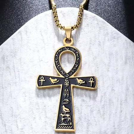 Retro aço inoxidável antigo egípcio ankh cruz totem pingente colar para homens e mulheres faraó vida chave amuleto jóias