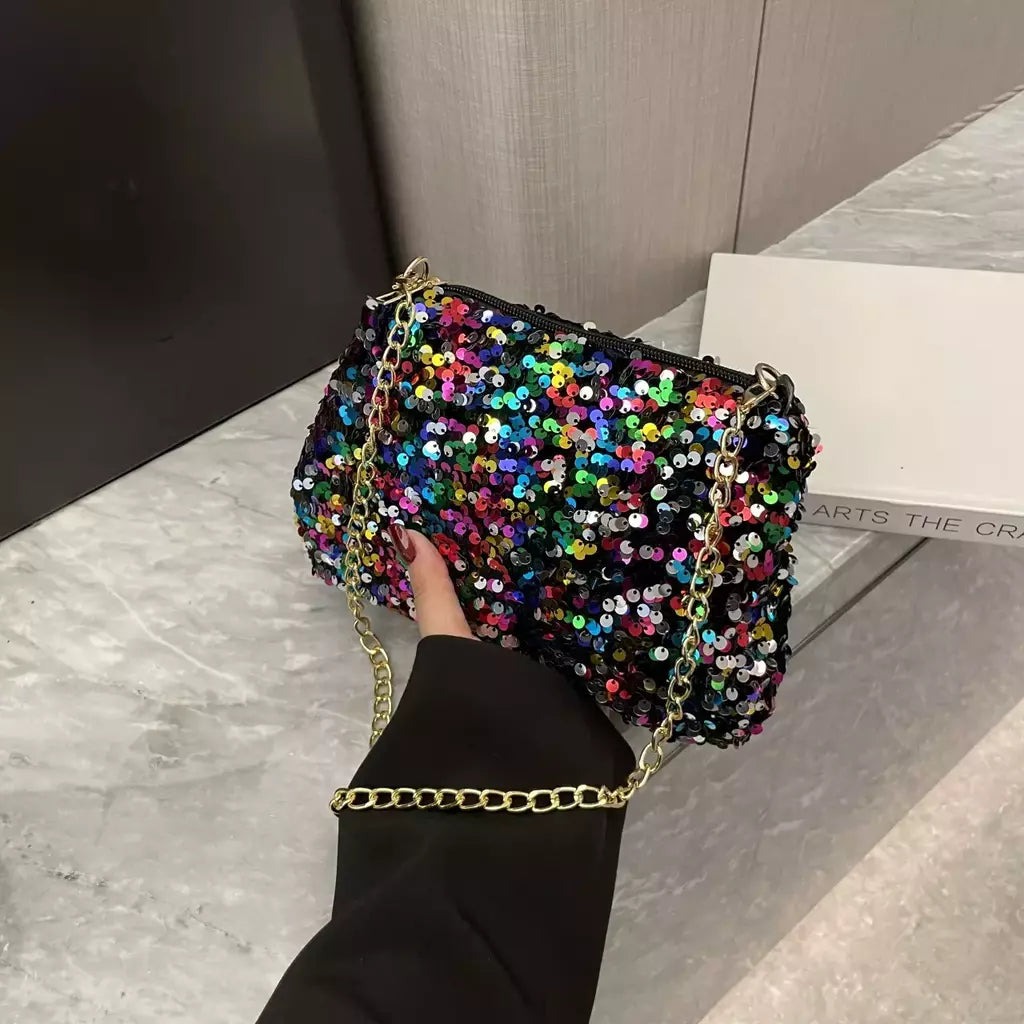 Lantejoulas crossbody saco de corrente simples ins cor sólida lantejoulas bolsa de ombro axilas bolsa de telefone noite sacos de embreagem bolsa