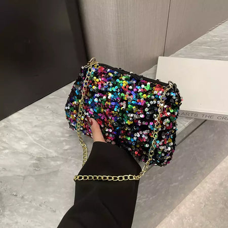 Lantejoulas crossbody saco de corrente simples ins cor sólida lantejoulas bolsa de ombro axilas bolsa de telefone noite sacos de embreagem bolsa