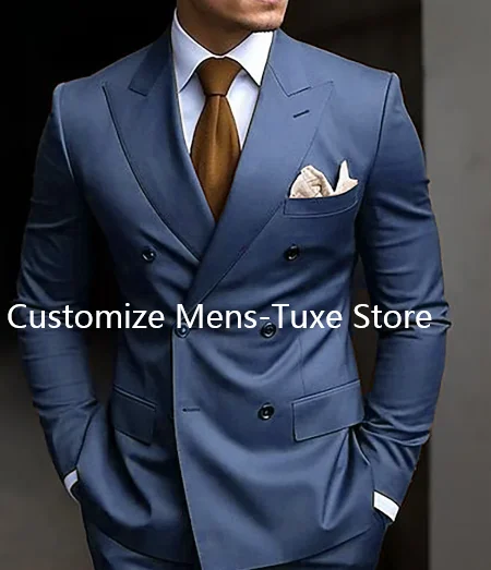 Ternos marrons slim fit de 2 peças para homens, trespassado duplo, lapela Peaked, blazer formal, jaqueta e calça, sob medida, alta qualidade