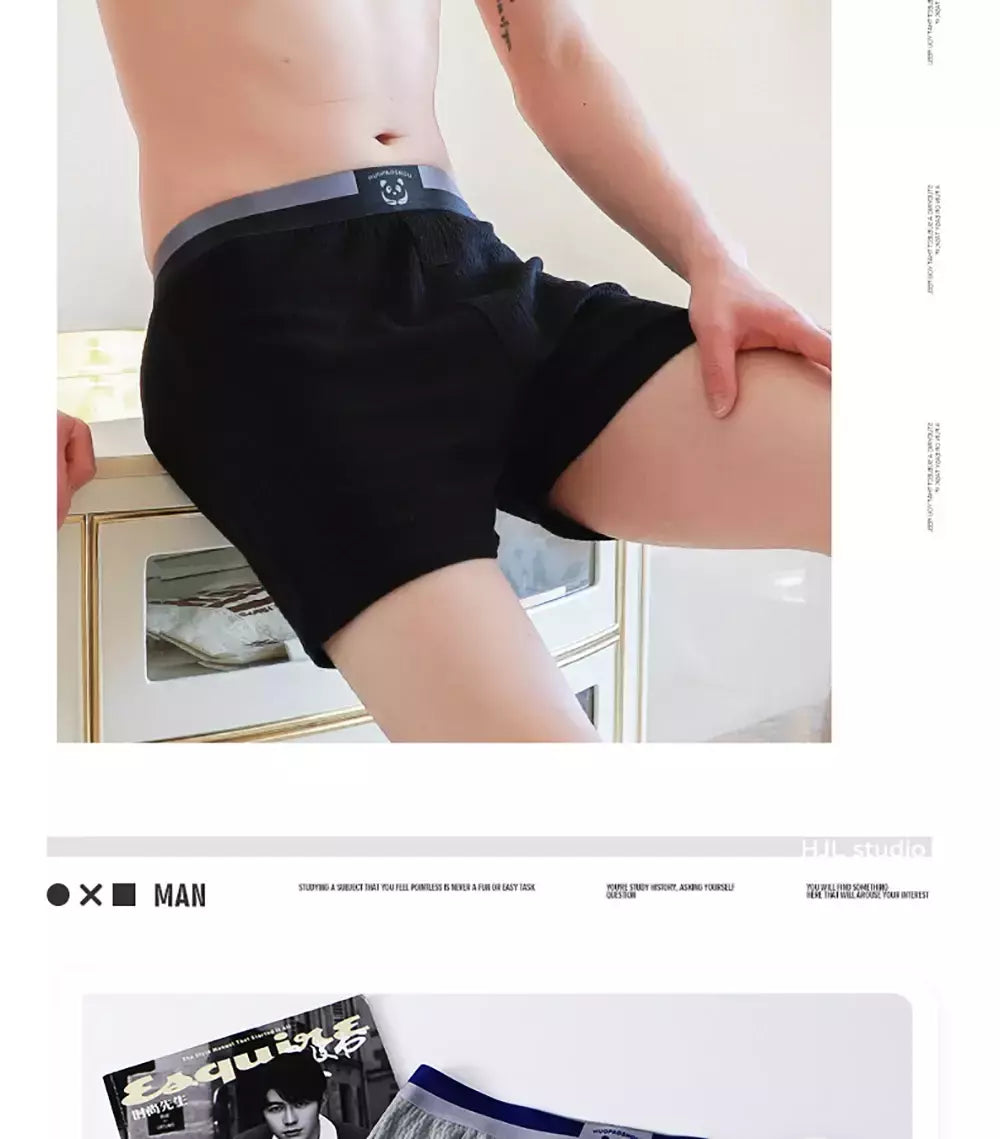 100% algodão macio solto respirável roupa interior masculina moda panda impressão sólida malha pj calças cintura alta elástica pijamas boxers