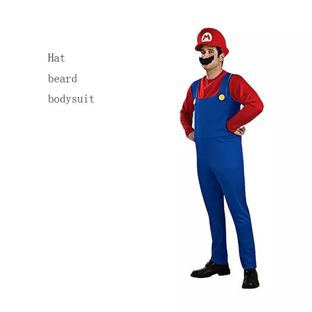 Luigi masculino disfarçado roupas de luxo para adultos super irmão roupas role-playing fantasia vestido conjunto chapéus e barba masculinos e femininos