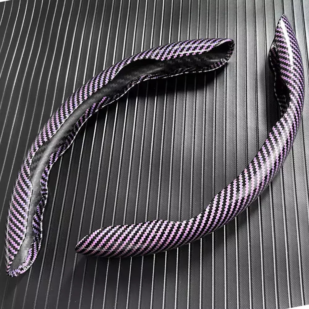 2 pçs laser de fibra de carbono silicone capa de volante do carro 1k micro fibra couro pvc roda impulsionador capa antiderrapante universal