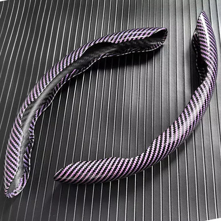 2 pçs laser de fibra de carbono silicone capa de volante do carro 1k micro fibra couro pvc roda impulsionador capa antiderrapante universal