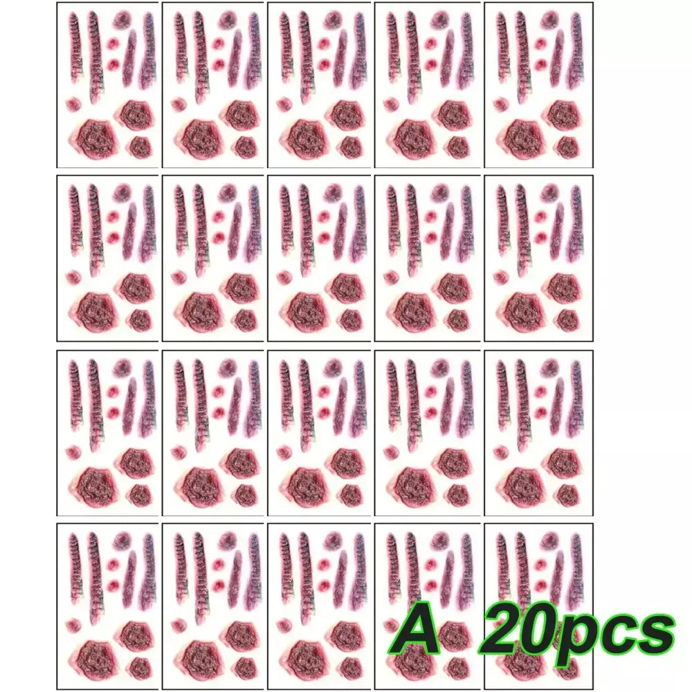 5/10/20 pçs halloween cicatriz tatuagem temporária adesivos 3d falso cicatriz tatuagens adesivo vermelho sangue coágulo rosto tatuagem à prova dwaterproof água cosplay g