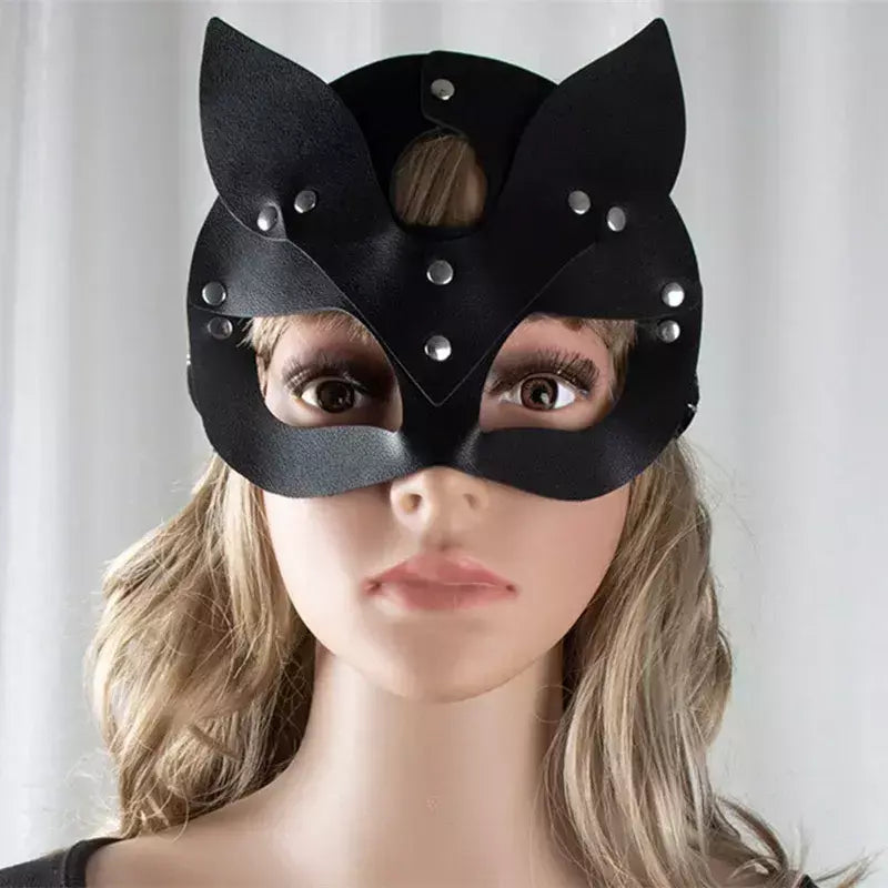 Meia face gato cosplay máscara de couro feminino olho cosplay festa de halloween pu meia máscara facial adulto suprimentos de jogo adulto jogo
