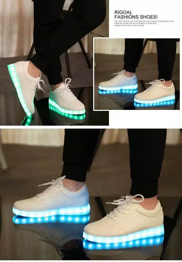 Maogu 2024 adulto unissex das mulheres dos homens criança tênis luminosos brilhante carga usb meninos led colorido light-up sapatos meninas calçados