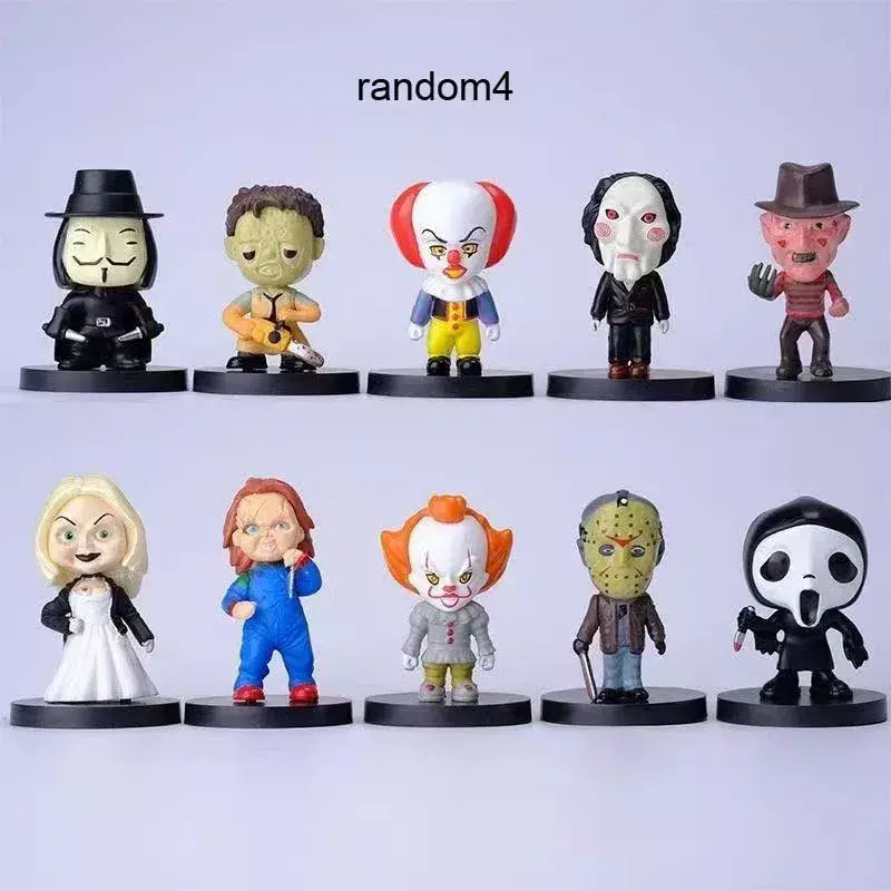 Conjunto de estátua de personagem de ação com ícone de terror, 10 peças, Chaqi Jason Voorhees Freddy Krueger Pennywise It, brinquedo modelo de terror para Halloween