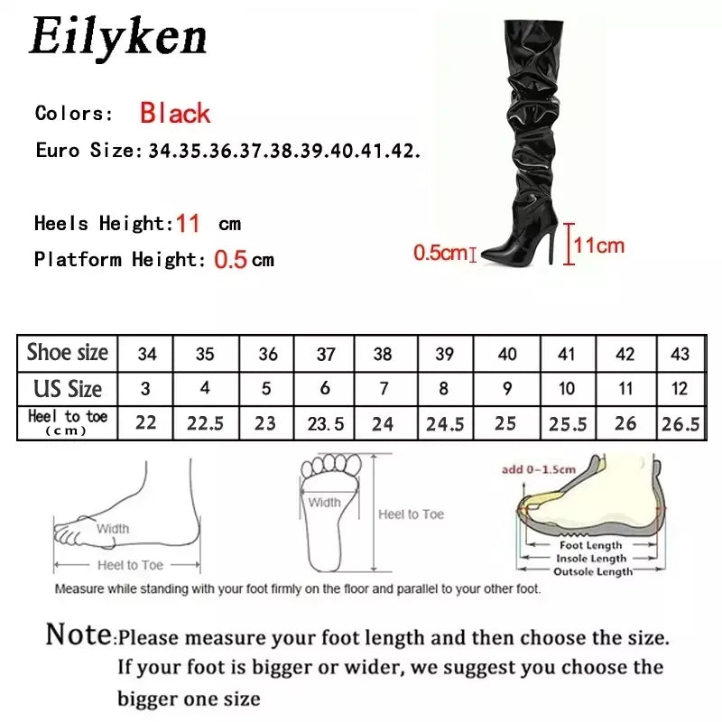 Eilyken-Patent Leather Apontado Toe Salto Alto para Mulheres, Botas Vermelhas Sobre o Joelho, Sapatos de Zíper Lateral, Stiletto Sólido, Calçado Feminino
