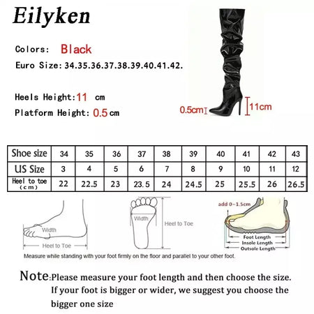 Eilyken-Patent Leather Apontado Toe Salto Alto para Mulheres, Botas Vermelhas Sobre o Joelho, Sapatos de Zíper Lateral, Stiletto Sólido, Calçado Feminino