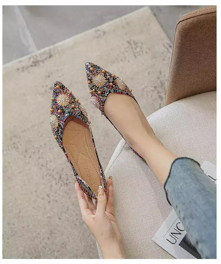 Mocassins lisos de strass de dedo apontado, sapatilhas femininas clássicas, sapatilhas femininas, sapatos de barco macio, rebites, novo, outono, 2022