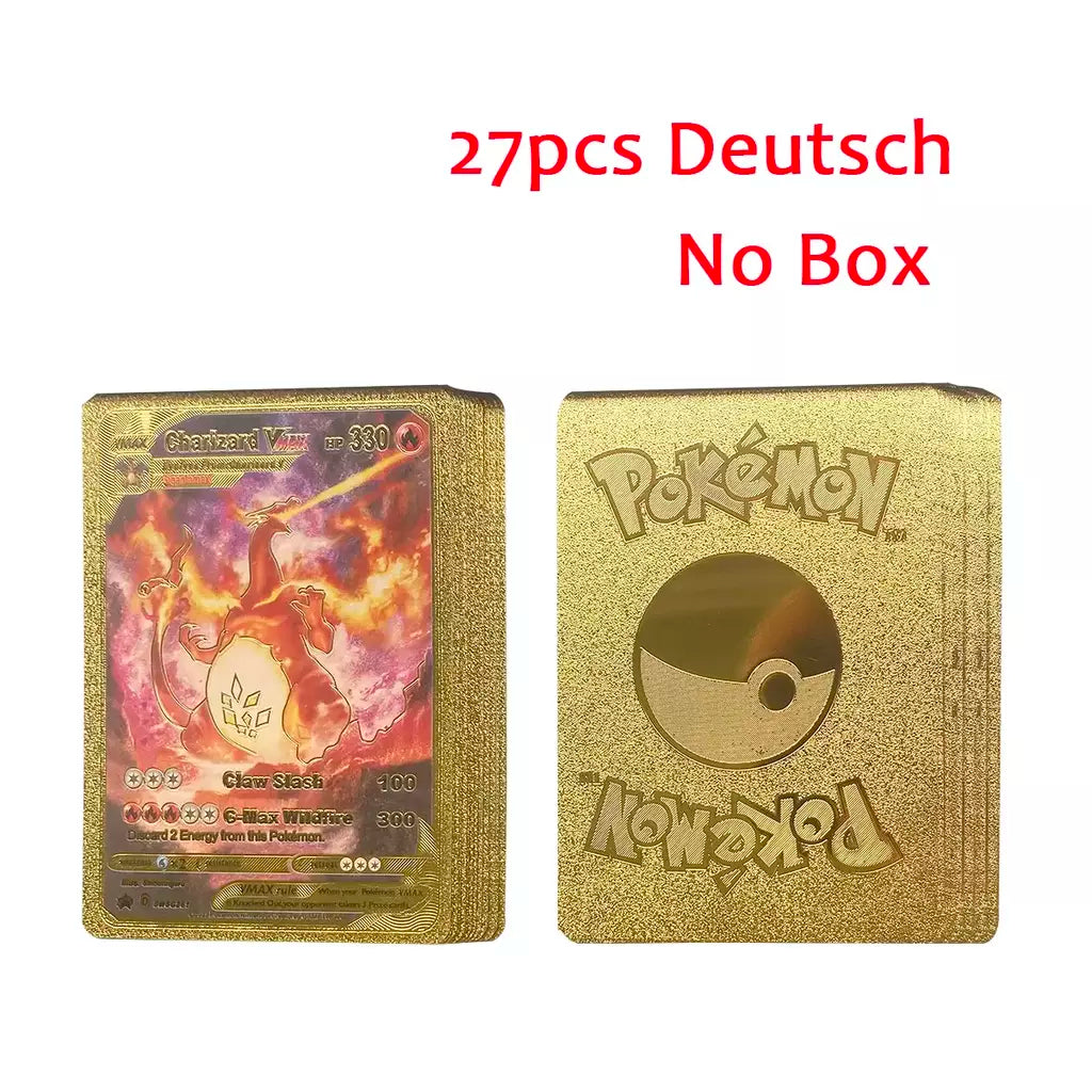 Novo 27-110 pçs cartas pokemon cartões francês inglês espanhol alemão folha de ouro silve cartões charizard vmax gx jogo coleção cartão