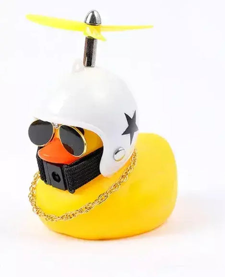 Borracha vento quebrado pato brinquedo motocicleta carro ornamentos pato amarelo painel do carro decoração com óculos legais hélice helmet2025