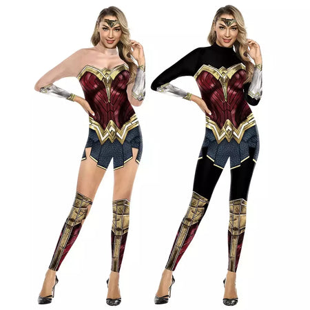 Miniso cosplay filme mulher maravilha traje festa de halloween impressão sexy macacão desempenho palco zentai bodysuit roupas femininas