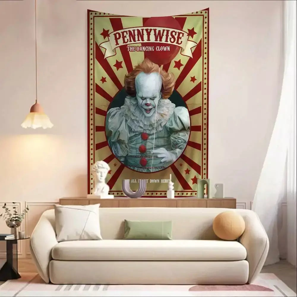 Filme de terror l-lt p-pennywise palhaço gráfico tapeçaria arte ficção científica sala decoração de casa barato hippie parede pendurado