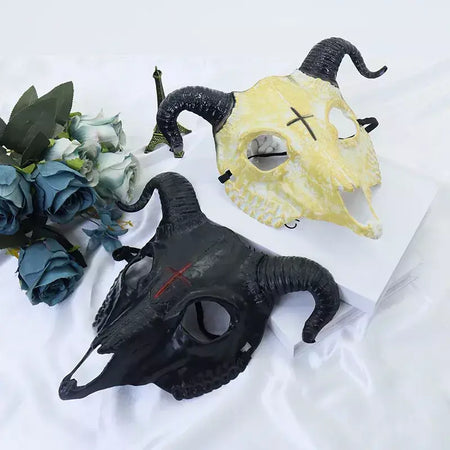Máscara de terror de Halloween, máscara facial completa, festa de drama, adereços de cosplay, máscara de animal de cabra de plástico, máscara de demônio, fantasia de cabra de terror ele
