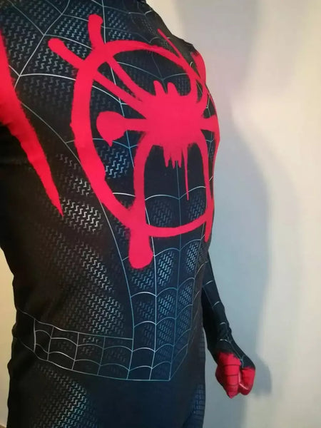 Mais novo anime spiderman milhas morales cosplay traje 3d impressão no verso super-herói halloween zentai bodysuit para adulto