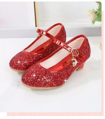 Meninas sapatos crianças salto alto glitter sandálias de cristal moda fivela crianças princesa sapato dança estudante desempenho sapatos de couro